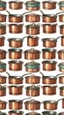 Vintage Copper Pots and Pans Collection Seamless Pattern Royalty Free Stock Photo