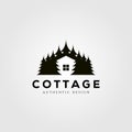 Vintage cottage logo vector design with pine tree symbol illustration