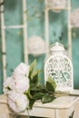 Vintage country house interior with a table with a vase and flovers Royalty Free Stock Photo