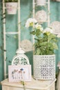 Vintage country house interior with a table with a vase and flovers Royalty Free Stock Photo