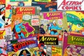 Vintage Covers of ACTION COMICS - DC Comics. American Comic book with Superman and Supergirl the first major superhero characters