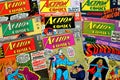 Vintage Covers of ACTION COMICS - DC Comics. American Comic book with Superman and Supergirl the first major superhero characters