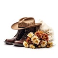 Vintage Cowboy Boots and Hat with Minimalist Flowers AI Generated