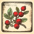 Vintage Cranberry Illustration In Wooden Frame: Personal Iconography And Scientific Woodcut-inspired Graphics