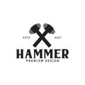 Vintage cross hammer rock logo design vector graphic symbol icon illustration creative idea