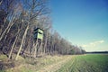 Vintage cross processed photo of hunting pulpit.