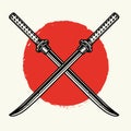 Vintage crossed samurai katanas template