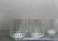Vintage crystal whisky glasses with geometric pattern on glass t