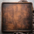 Vintage culinary setting Top view of a dark brown chopping board