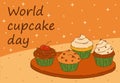 Vintage cupcake day postcard design with different muffins