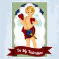 Vintage cupids illustration with hearts, flowers and arrows