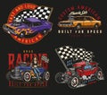 Vintage custom cars colorful emblems