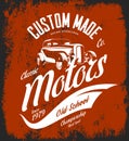 Vintage custom hot rod motors vector logo concept isolated on red background. Royalty Free Stock Photo