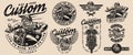 Vintage custom motorcycle designs set Royalty Free Stock Photo