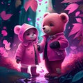 Vintage cute couple baby teddy bear,smile happy in romantic autumn