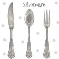 Vintage cutlery, elegant silvery illustration