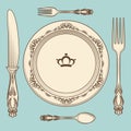 Vintage cutlery and plate illustration
