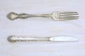 Vintage cutlery on rustic white board Royalty Free Stock Photo