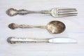 Vintage cutlery on rustic white board Royalty Free Stock Photo