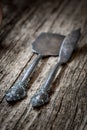 Vintage cutlery on rustic wooden background Royalty Free Stock Photo