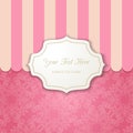 Vintage cutout frame with shadow on a striped pink background.