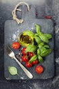 Vintage cutting board and fresh ingredients Royalty Free Stock Photo