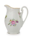 Vintage Czech Porcelain Creamer, Old Style Rich Decorated By Flower Decors Isolated On A White Background