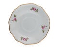 Vintage czech porcelain saucer, old style, rich decorated by flower decors. Isolated on a white background