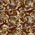 Vintage 3d grunge Baroque seamless pattern. Vector ornamental re
