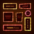 Vintage 3d light marquee vegas frames with lightbulbs vector set