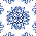 Vintage damask floral seamless ornamental watercolor arabesque paint tile design pattern for tile decor