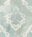 Vintage damask pattern ornament Vector. Royal fabric background. Luxury decors blue color with old stains Royalty Free Stock Photo