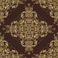 Vintage Damask vector seamless pattern. Dark red ornamental floral background with gold baroque victorian style antique ornaments Royalty Free Stock Photo