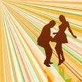 Vintage dancers background with beams of light