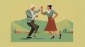 Vintage Dancing Couple In Minimalist Illustration