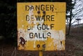 Vintage danger beware of golf balls retro sign painted on metal