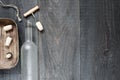 Vintage dark background with empty wine bottle