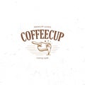 Vintage dark coffee emblem, flat retro illustration. Brown and beige colors sign. Stylized stamp of vector lettering