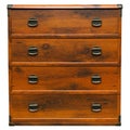 Vintage dark wood chest drawer isolated on white background. Front view Royalty Free Stock Photo