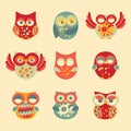 Vintage Decor Owl Set Royalty Free Stock Photo