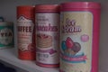 Vintage decorated tin can for groceries storage items