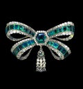 Vintage decoration, diamond emerald bow brooch