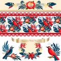 Vintage Decorative Christmas Wreath Bouquet Tropical Flowers And Exotic Birds, Floral Pattern Trendy Design, Elements For Holiday