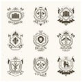 Vintage decorative emblems compositions, heraldic vectors. Classy high quality symbolic illustrations collection.