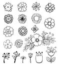 Vintage decorative flowers set. Hand drawn design elements Royalty Free Stock Photo