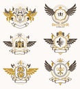 Vintage decorative heraldic emblems composed with element