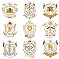 Vintage decorative heraldic emblems composed.