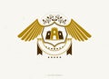 Vintage decorative heraldic vector emblem composed using medieval stronghold. Royalty Free Stock Photo