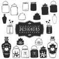 Vintage decorative jars with hearts collection. Hand drawn Royalty Free Stock Photo