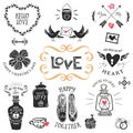 Vintage decorative love badges with lettering. Hand drawn vector